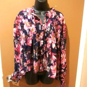 27. LS1 Multi Color Floral Long Sleeve Blouse Shirt Size Large